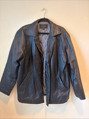 Cougar Men’s Black Leather Pea Coat